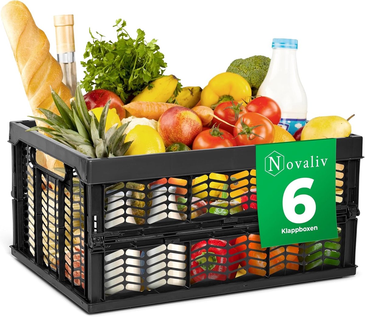 Opvouwbare dozen opvouwbaar stabiel 6x 30L Zwart Zwarte manden boodschappenbox opvouwbare dozen set draagdoos opbergmanden boodschappenmanden manden opbergkeuken