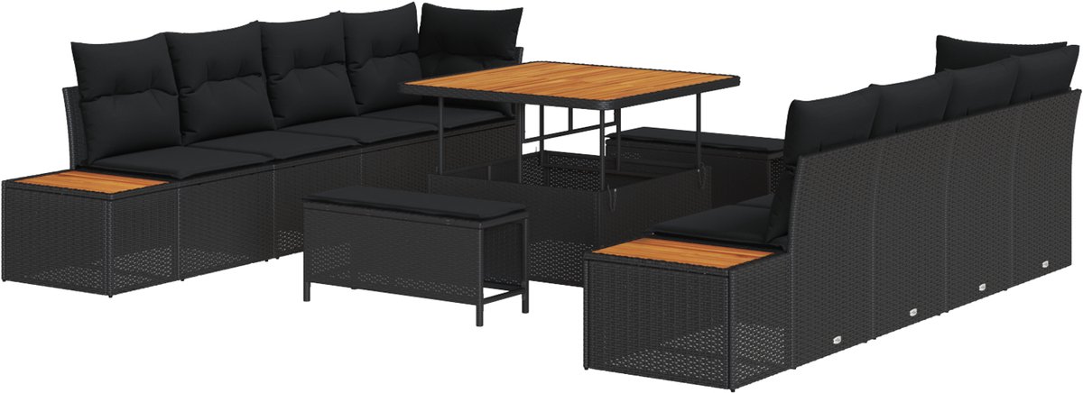 vidaXL - Tuinbank - Set - 11 - pcs - Zwart - poly - rattan