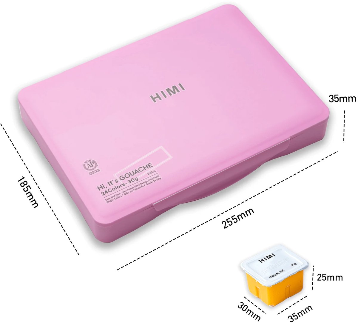 HIMI - Gouache - set van 24 kleuren - 30g - 3 penselen - Roze — afbeelding 2