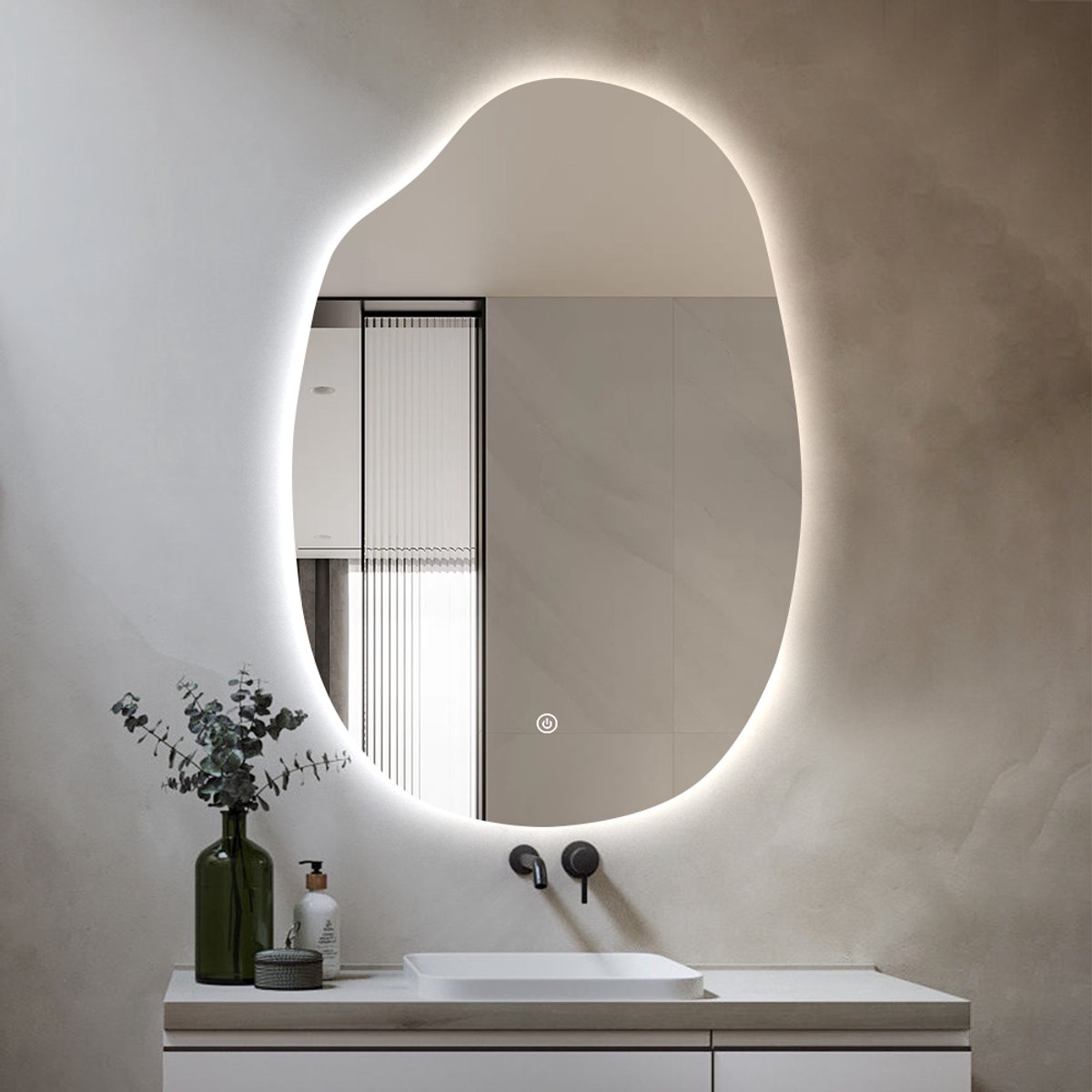 FENOMÉ Luxe Design Badkamerspiegel met geïntegreerde LED Verlichting én verwarming - Badkamer Spiegel - Spiegel Badkamer - Spiegel Douche - Anti Condens [Levi] 55.9x81.3cm