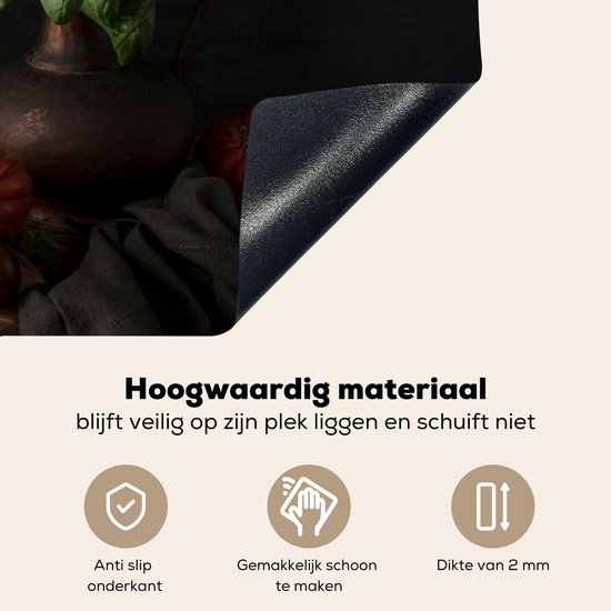 KitchenYeah® Protection plaque induction 89.6x51.6 cm - Nature morte - Basilic - Légumes - Protege plaque de cuisson - Couvre plaque induction - Protecteur d'induction - Cuisine