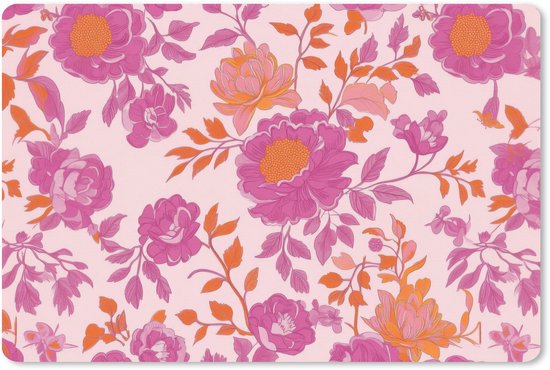 Tapis de souris XXL - Sous-main - Motif fleurs - Rose - Oranje - Fleurs - 90x60 cm - Tapis de souris XXL