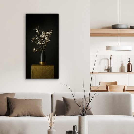 Tableau aluminium 40x80 cm - Décoration murale métal - Bulbes de fleurs - Wit - Vase - Minimaliste - Décoration murale métal salon - Décoration industrielle - Photo sur dibond - Accessoires industriels chambre