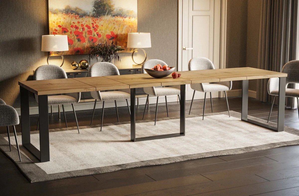 Ambachtelijk Eiken Uitschuifbare Eettafel – 130-330 cm – Luxe Eettafel met Gouden Frame – Verlengbaar & Onderhoudsvriendelijk – Modern & Stijlvol - Calera Goud
