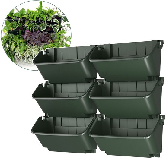 JungleScape - Verticale tuin plantenbak - Binnen & Buiten - Kliksysteem - Met watersysteem - Breed 33x18,5 cm - Green wall - Moestuin - Groen - 6 stuks