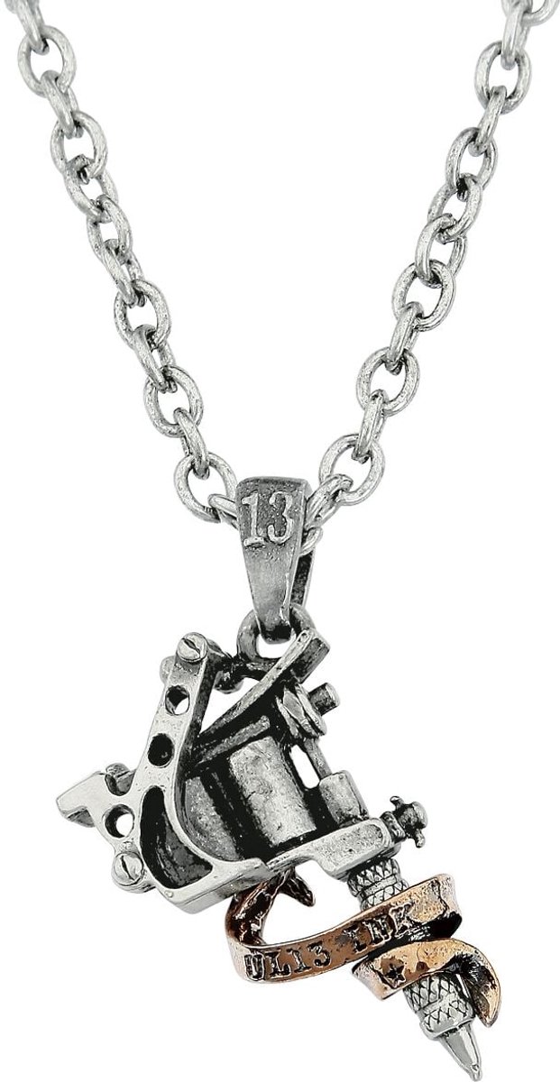 Goedkoopste Alchemy Gothic Alchemy Pewter Pendant Tattoo Gun Halsketting zilverkleurig Unisex