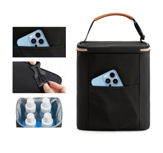 Dutchers.® Kolftas - + Koelelement Inbegrepen - Ruimte voor 4 flesjes - Koeltas Borstvoeding - Kolftas Moedermelk - Koeltas Baby - Koeltas Kolf - Kolftas - Thermisch Geïsoleerd - Stijlvol & Praktisch - Gemakkelijk Mee te Nemen en op te Bergen - Zwart van Dutchers — afbeelding 2
