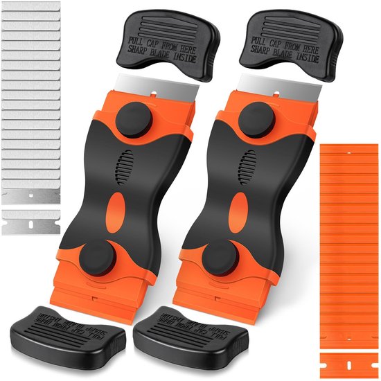 Grattoir à lame de Razor 2 pièces - Outil de grattage 2 en 1 avec 20 lames en plastique et 20 lames en métal - Outil d'emballage de voiture - Pelle de nettoyage - Pelle d'élimination de la saleté