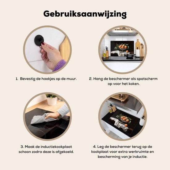 KitchenYeah® Protection plaque induction 78x52 cm - Nature morte - Pêches - Vintage - Protege plaque de cuisson - Couvre plaque induction - Protecteur d'induction - Cuisine