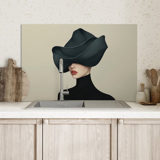 Crédence de Cuisinière en Aluminium 70x50 cm - Femme - Vert - Chapeau - Écran Pare-éclaboussures pour Plaque de Cuisson - Protection Murale