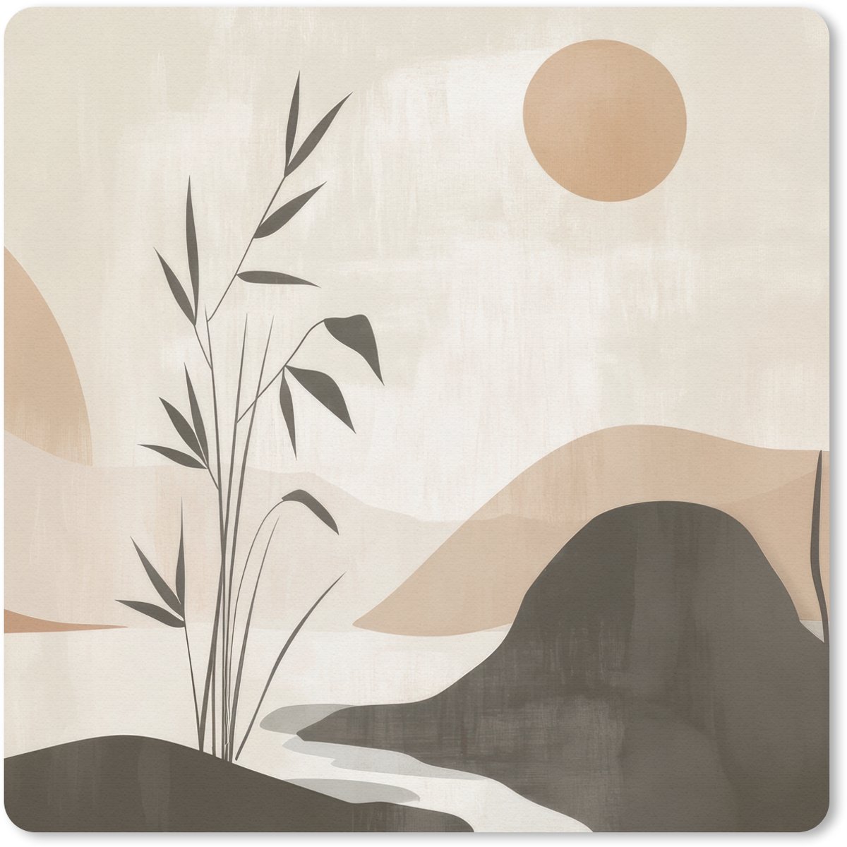 Muismat 30x30 cm - Mousepad Japandi - Landschap - Beige - Muismatten
