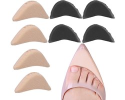 4 paar - Zachte teenondersteuningspads van spons - Voorvoetpads voor hoge hakken - Zorgt voor een goede pasvorm van de schoen - Wasbaar en herbruikbaar - Zwart en Beige