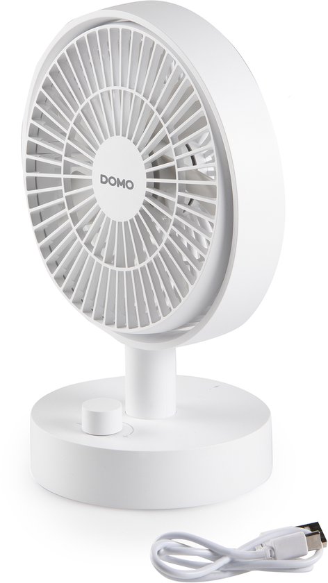 Mini tafelventilator oplaadbaar USB-C, draadloos, 10 snelheden, stil, oscillatie, kantelbaar – DOMO DO8151 wit