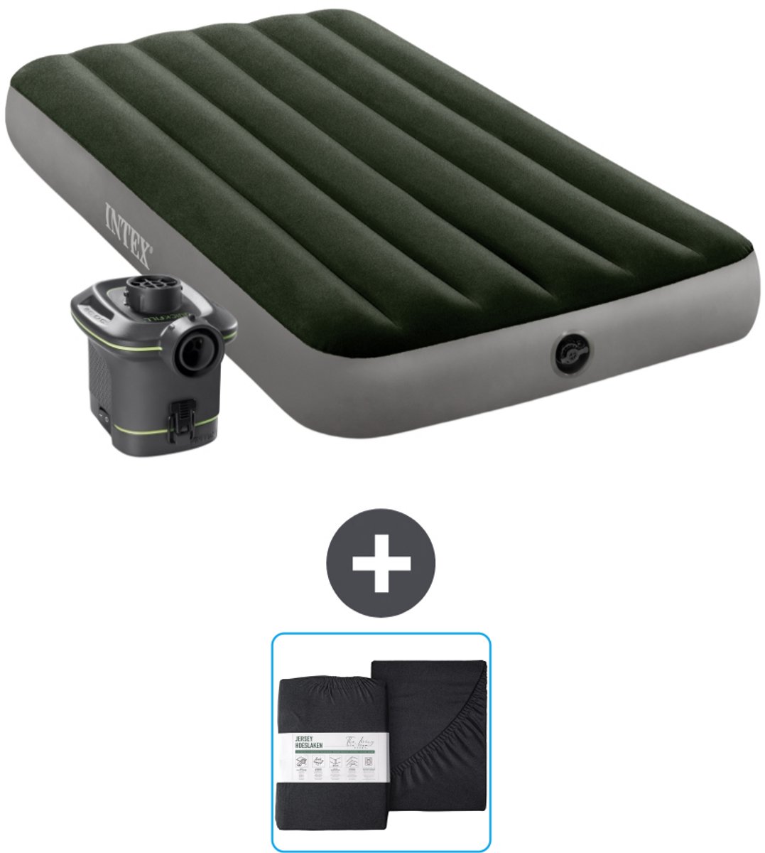 Intex Luchtbed - 1-Persoons - 99 x 191 x 25 cm - Groen - Inclusief pomp en Hoeslaken