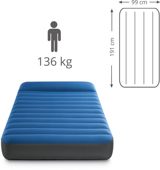 Intex Luchtbed - 1-Persoons - 99 x 191 x 22 cm - Blauw - Inclusief pomp - Kussen en Kussenbeschermer van Merkloos — afbeelding 4