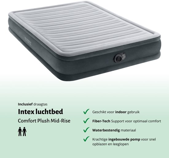 Intex Luchtbed - 2-Persoons - 152 x 203 x 33 cm - Grijs - Inclusief pomp - Kussen en Kussenbeschermer van Intex — afbeelding 4