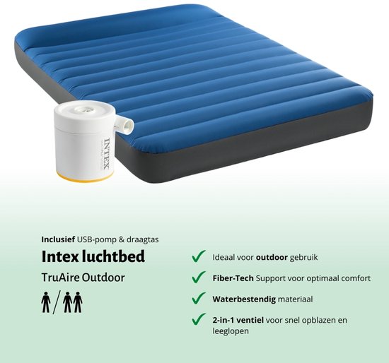 Intex Luchtbed - Twijfelaar - 137 x 191 x 22 cm - Blauw - Inclusief pomp en Hoeslaken van Intex — afbeelding 4