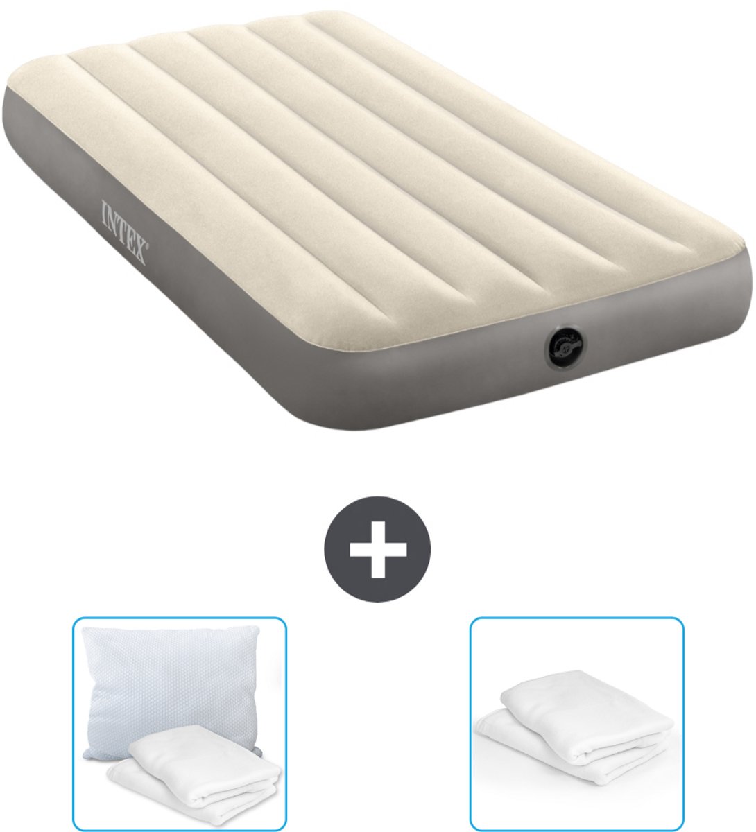 Intex Luchtbed - 1-Persoons - 99 x 191 x 25 cm - Beige - Inclusief Kussen en Kussenbeschermer