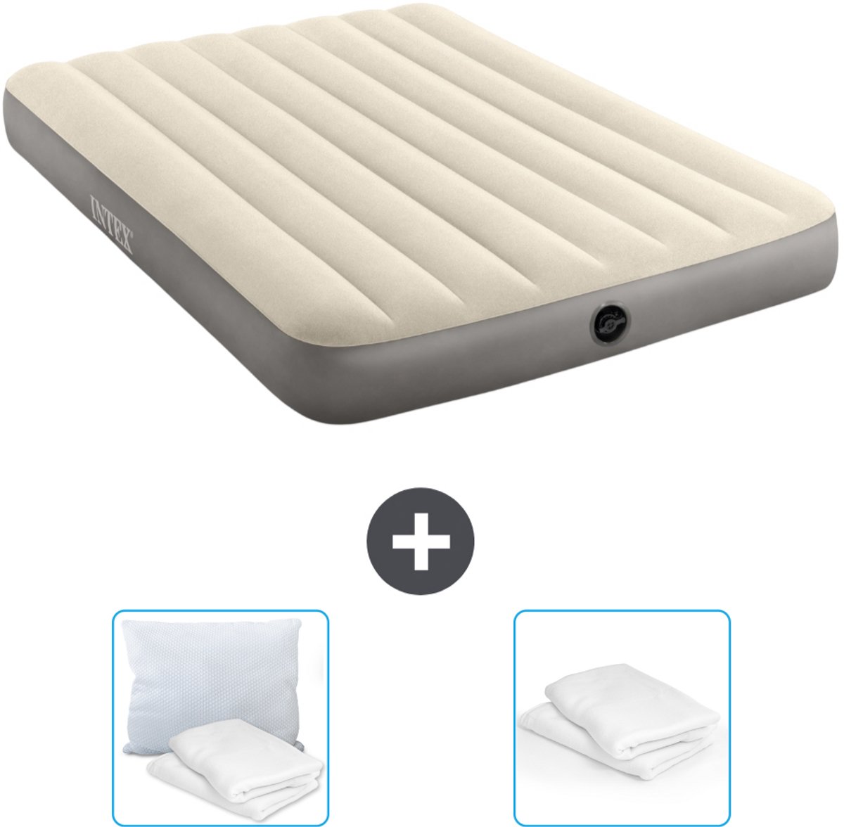 Intex Luchtbed - Twijfelaar - 137 x 191 x 25 cm - Beige - Inclusief Kussen en Kussenbeschermer