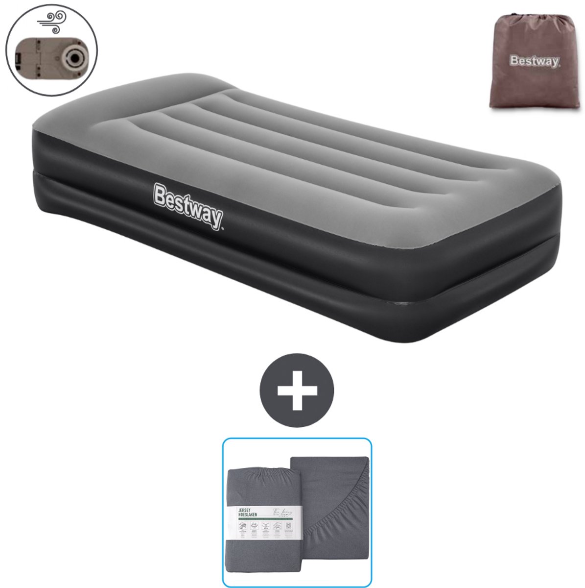 Bestway luchtbed - 1-Persoons - 97 x 191 x 46 cm - Grijs - Inclusief pomp en Hoeslaken