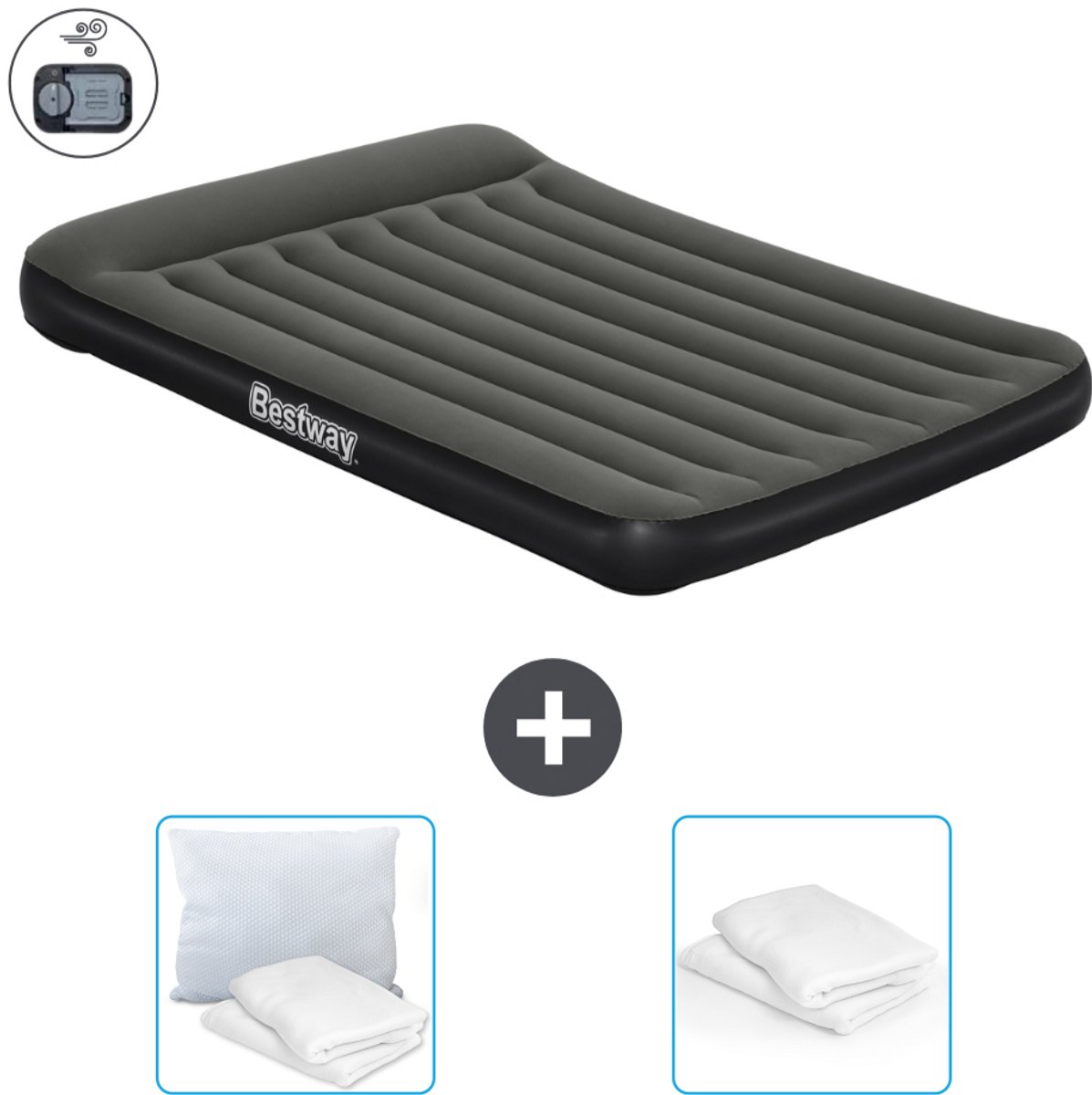 Bestway luchtbed - 2-Persoons - 152 x 203 x 30 cm - Groen - Inclusief pomp - Kussen en Kussenbeschermer