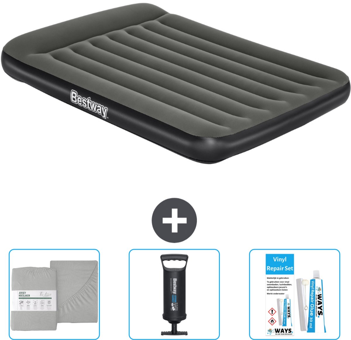 Bestway luchtbed - Twijfelaar - 137 x 191 x 30 cm - Groen - Inclusief Hoeslaken - Pomp en Reparatieset
