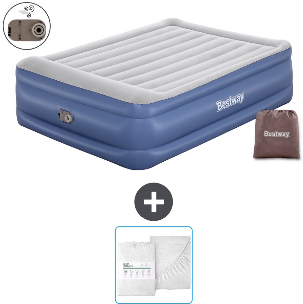 Bestway luchtbed - 2-Persoons - 152 x 203 x 56 cm - Grijs/Blauw - Inclusief pomp en Hoeslaken
