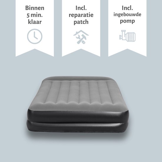 Bestway luchtbed - 2-Persoons - 152 x 203 x 46 cm - Grijs - Inclusief pomp en Hoeslaken van Merkloos — afbeelding 5