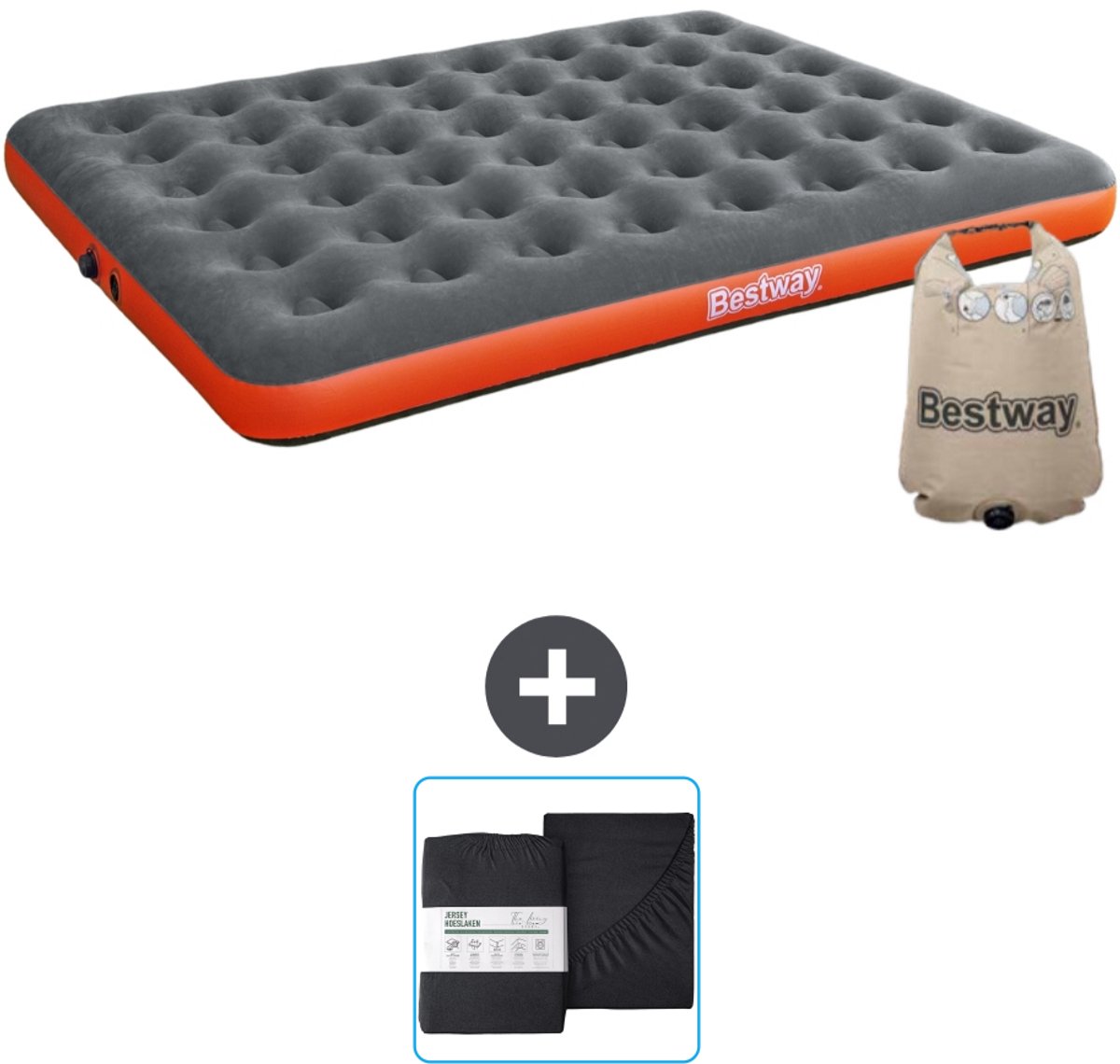 Bestway luchtbed - 2-Persoons - 152 x 203 x 22 cm - Grijs/Oranje - Inclusief en Hoeslaken