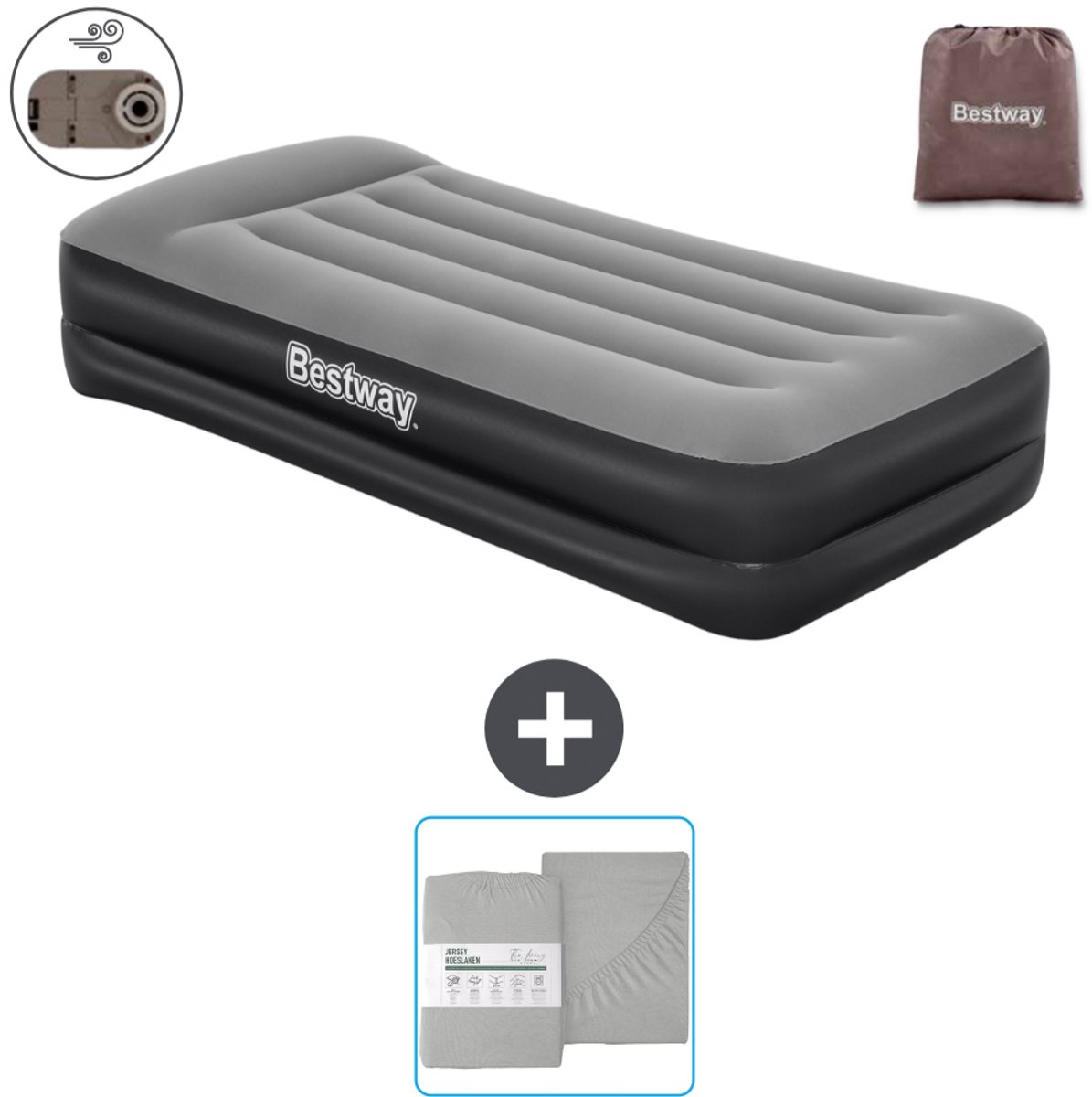 Bestway luchtbed - 1-Persoons - 97 x 191 x 46 cm - Grijs - Inclusief pomp en Hoeslaken