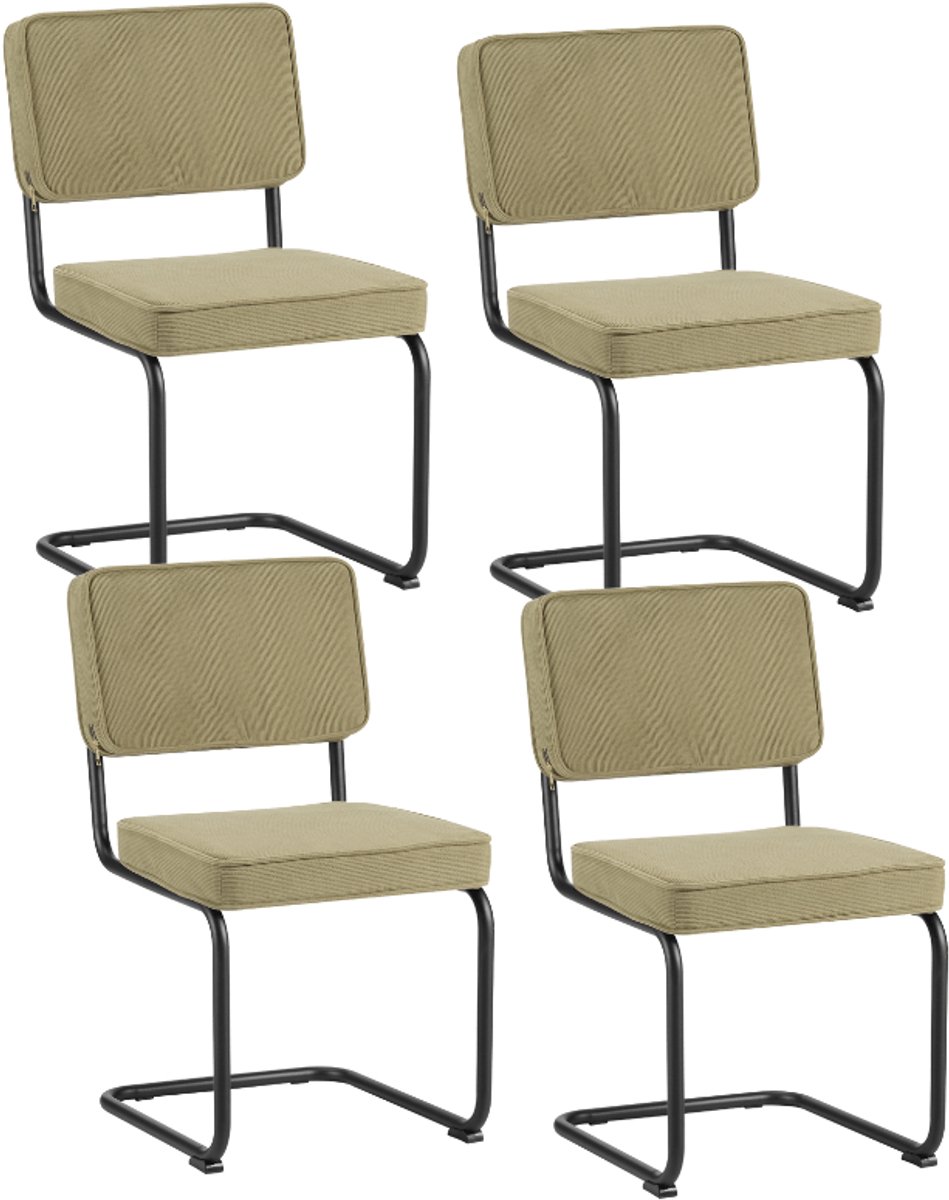 Dimehouse Set van 4 Eetkamerstoelen Remo Groen Ribstof - Zonder Armleuningen - Stof - Scandinavisch & Basic