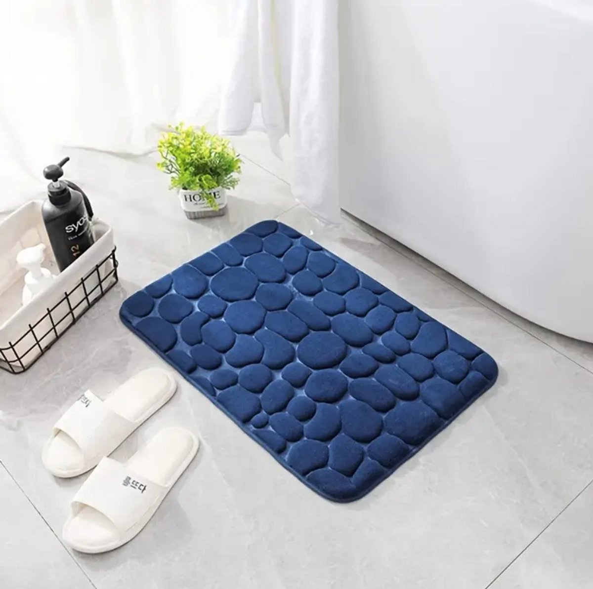 Badmat Antislip 60x90cm - 2 stuk badmat set - Water absorberende Badkamermat - Wasbare Douchemat - Sneldrogend zachte comfortabele badmat met uitstekende absorptie - Donker blauw