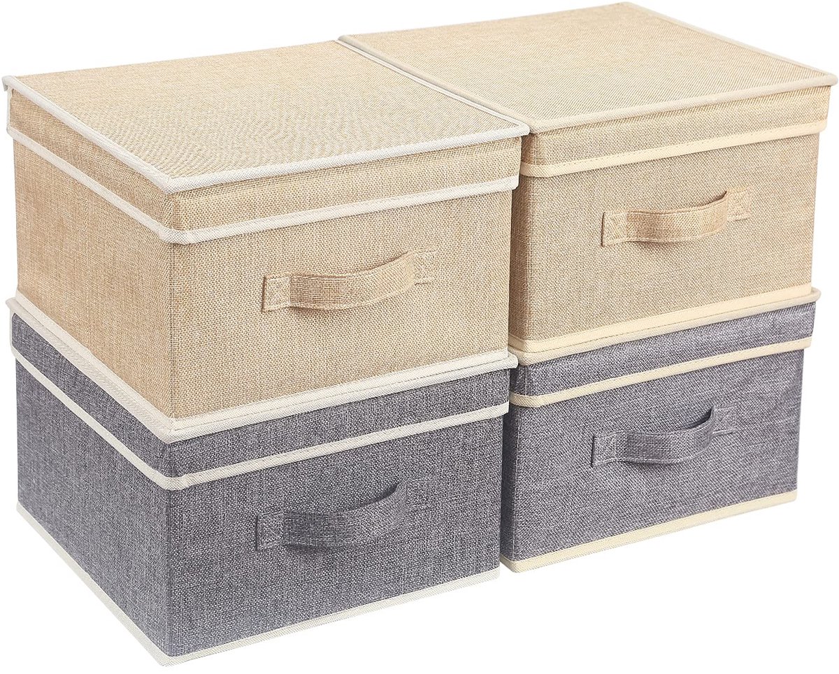 Unyqoos ® Stijlvolle Opvouwbare Opbergdozen Set met Deksel en Handvat voor Diverse Gebruiken in Huis