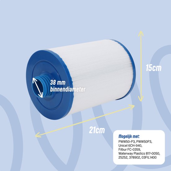 AllSpares Whirlpool Filterkartusche Ersatz für Pleatco PWW50P3 (Nicht PWW50P4) Unicel 6CH-940 | Filbur FC-0359 | Waterway 817-0050 | SC714 / 60401 | 45 sq.ft. | 1½ SAE Gewinde | 150x210mm