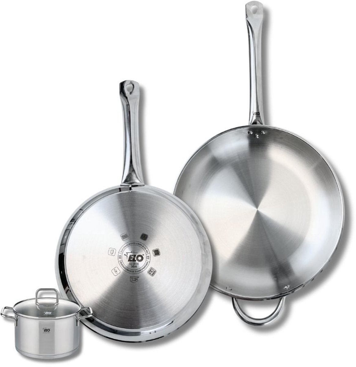 Set van 2 Koekenpannen 28 en 32 cm en 1 braadpan 12 cm Elo Profi Citrin