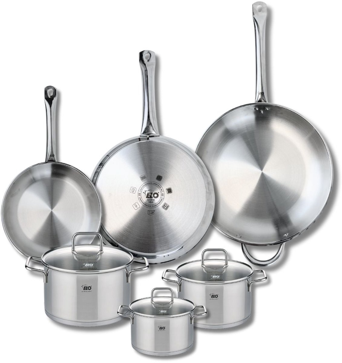 Set van 3 Kookpannen 24, 28 en 32 cm en 3 braadpannen 14, 16 en 20 cm Elo Profi Citrin