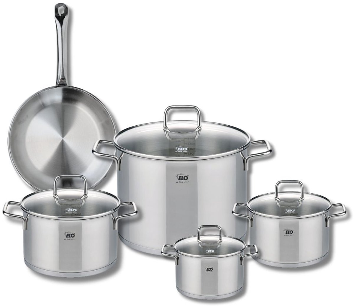 Set van 1 Koekenpan 24 cm en 4 kookpotten 14, 16, 20 en 26 cm Elo Profi Citrin