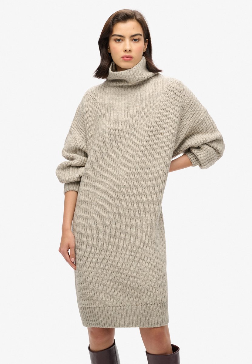Superdry Gebreide trui-jurk met grove rib Dames Jurken Grijs