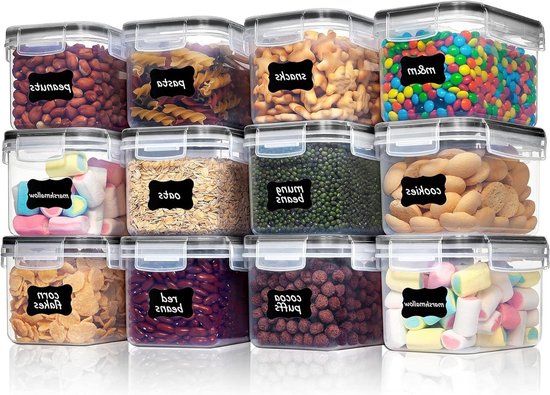 Rokrist Voorraaddozen, 2,5 l, set van 8 opbergdozen voor in de keuken, met deksel, luchtdichte container voor ontbijtgranen, van kunststof, voor het bewaren van meel, muesli en cornflakes