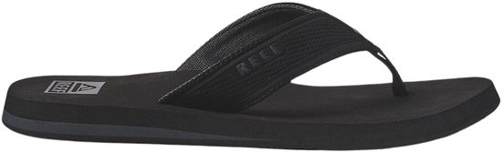 Zwarte Reef slipper met geweven band en logo.