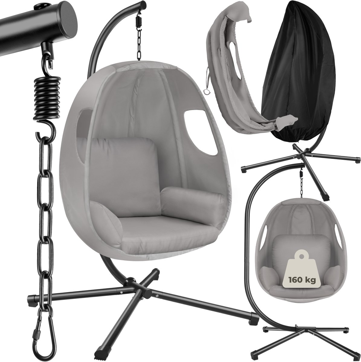 Bol.com tectake® Hangstoel met frame - Schommelstoel met kussen + rugkussen - Meubels voor woonkamer of slaapkamer - Balkonmeubi... aanbieding