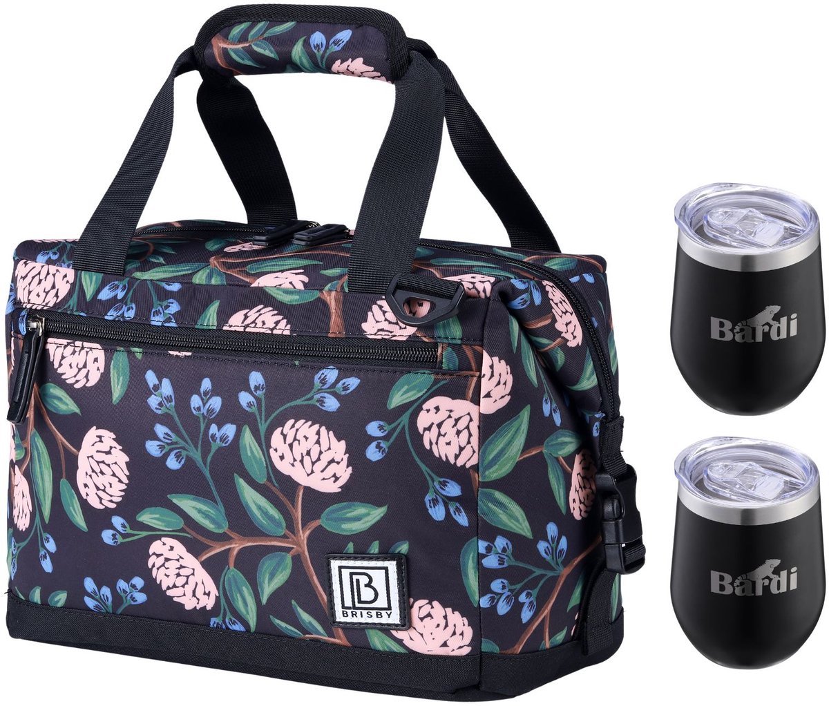 Brisby 12L Koeltas Passion Flower + Brisby Thermosbeker Set Zwart – Voor wie voorbereid op pad gaat