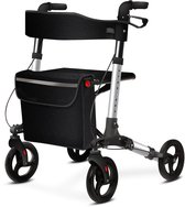 ELONEO Lichtgewicht Rollator met Zitje - Opvouwbare Aluminium Rollator voor Senioren, 8 Verstelbare Hoogtes, 3-voudig Opvouwbaar Loophulpmiddel met Tas & Parapluhouder, Past in Auto (Zilver)