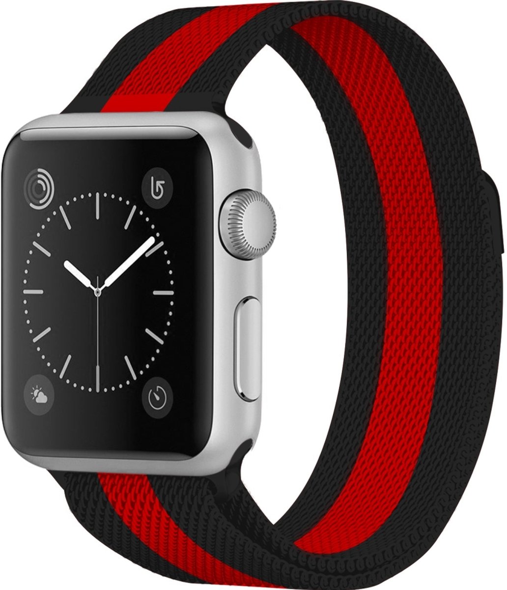 Mobigear Milanese Roestvrij Staal Bandje voor Apple Watch Series 7 (41 mm) - Zwart / Rood