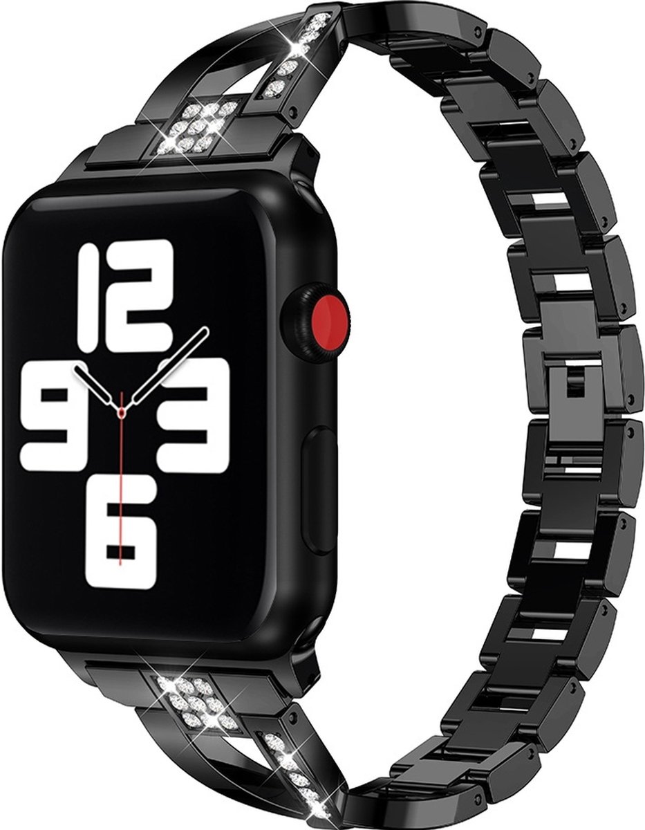 Mobigear Stalen Watch bandje geschikt voor Apple Watch Bandje Vouwsluiting | Mobigear Prague - 42/41/40/38 mm - Zwart