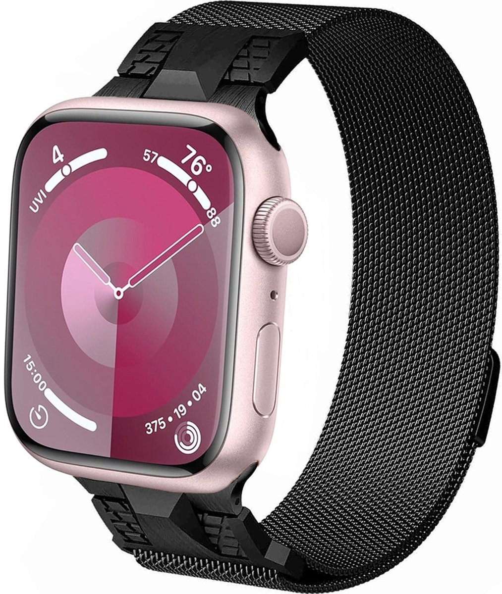 Mobigear Milanese Watch bandje geschikt voor Apple Watch Bandje Magneetsluiting | Mobigear Mecha Loop - 49/46/45/44 mm - Zwart
