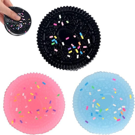 3 Oreo Squishy Antiestrés – Juguetes Suaves De 6,3 Cm En Colores Negro, Azul Y Rosa, Ideales Para Aliviar El Estrés En Niños Y Adultos, Decoración Kawaii