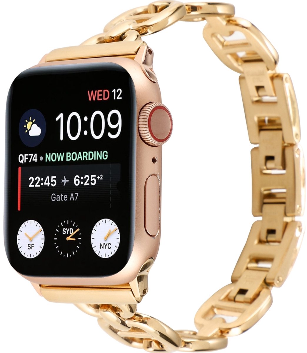 Mobigear Stalen Watch bandje geschikt voor Apple Watch Bandje Vouwsluiting | Mobigear Paris - 42/41/40/38 mm - Goud