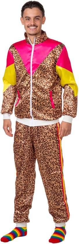 Fout trainingspak - Retro - Foute party kleding - 80s kostuum - Dames - Heren - Panterprint goud - Maat M/L