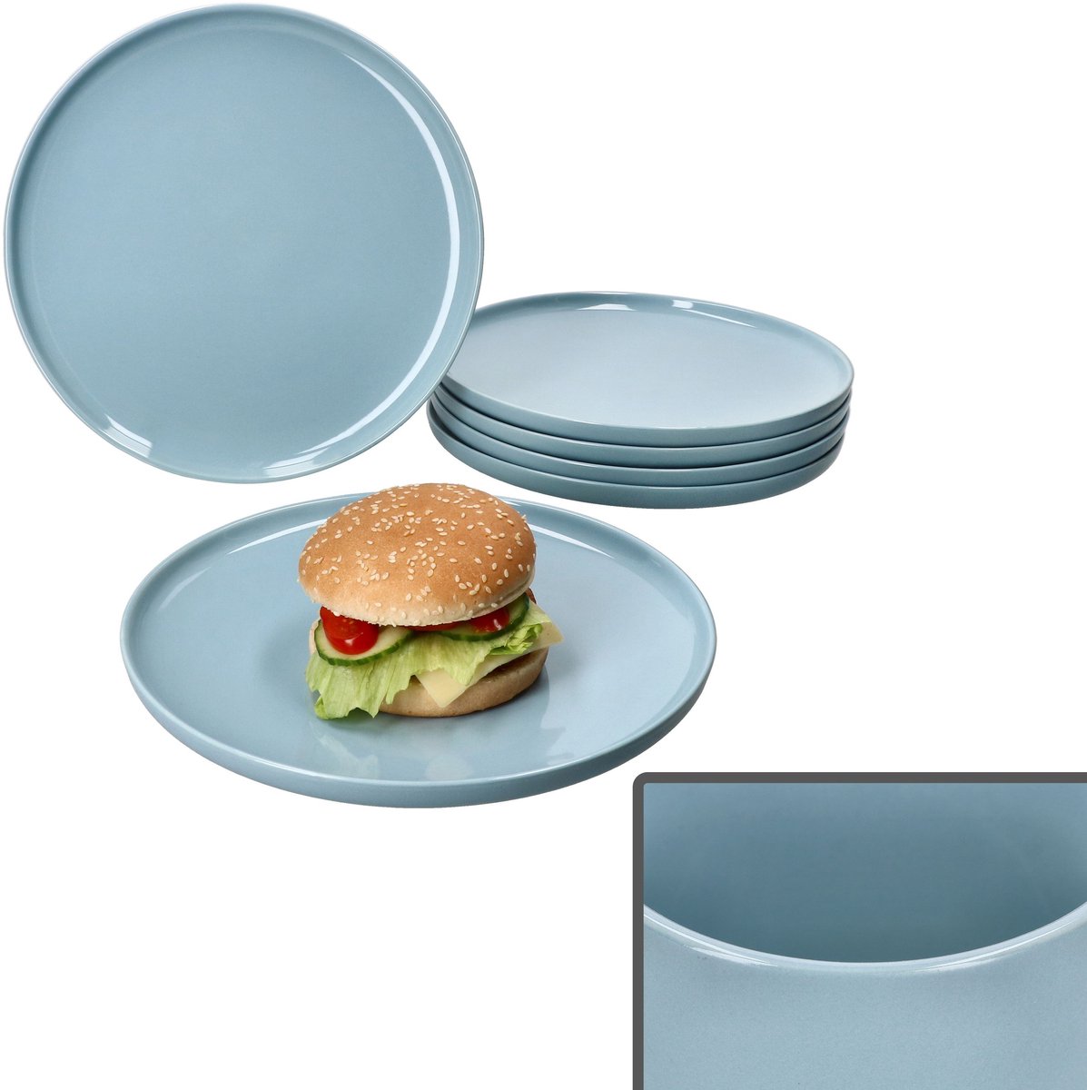 Set van 6 Jasper grijsblauwe steengoed dinerborden - 414196